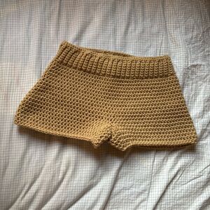 Handmade Crochet Knit Shorts in tan